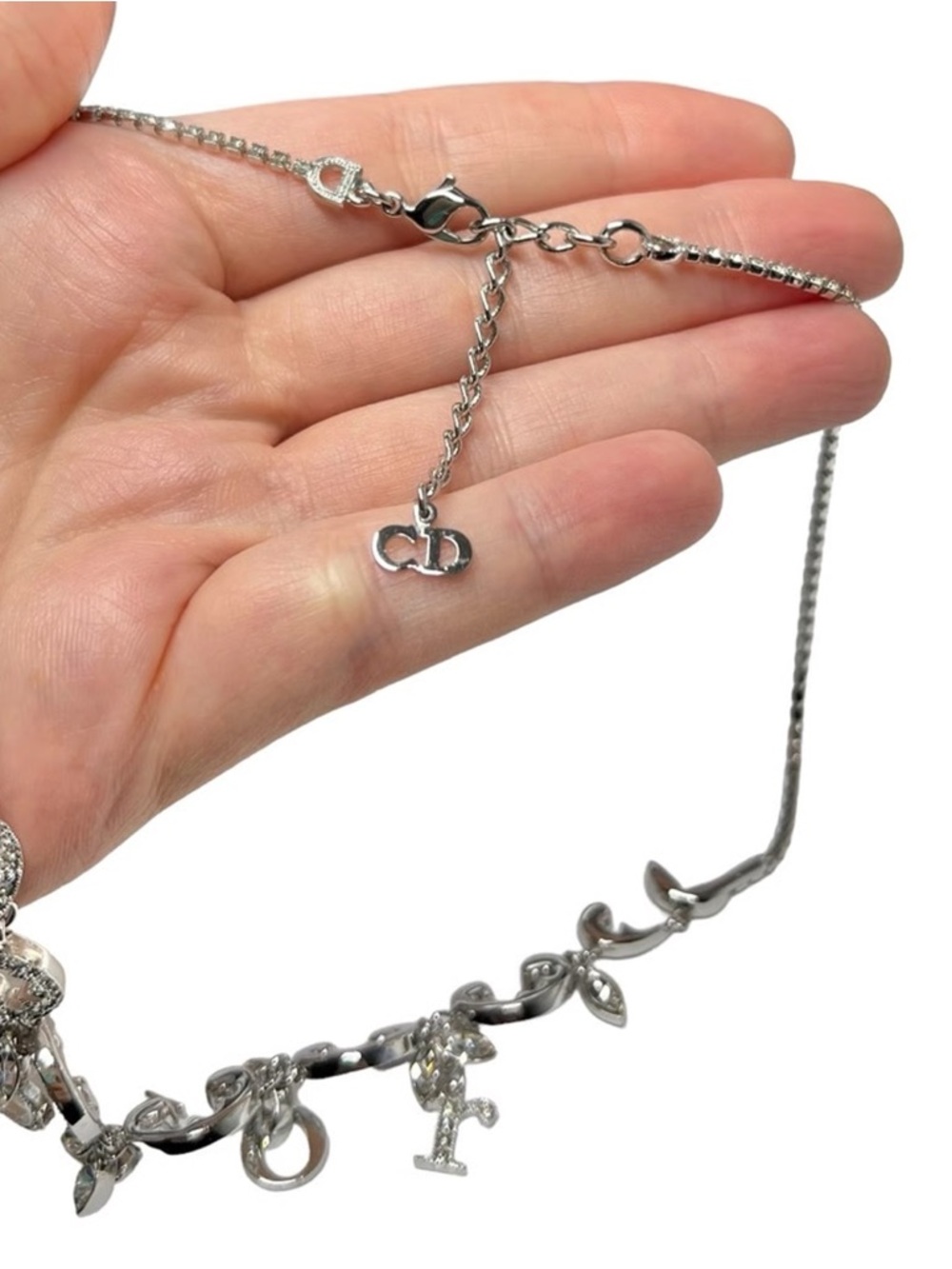 🔥100% Authentic Christian Dior Silver Crystal Dangling Letter Charm Necklace🔥 - Picture 7 of 12